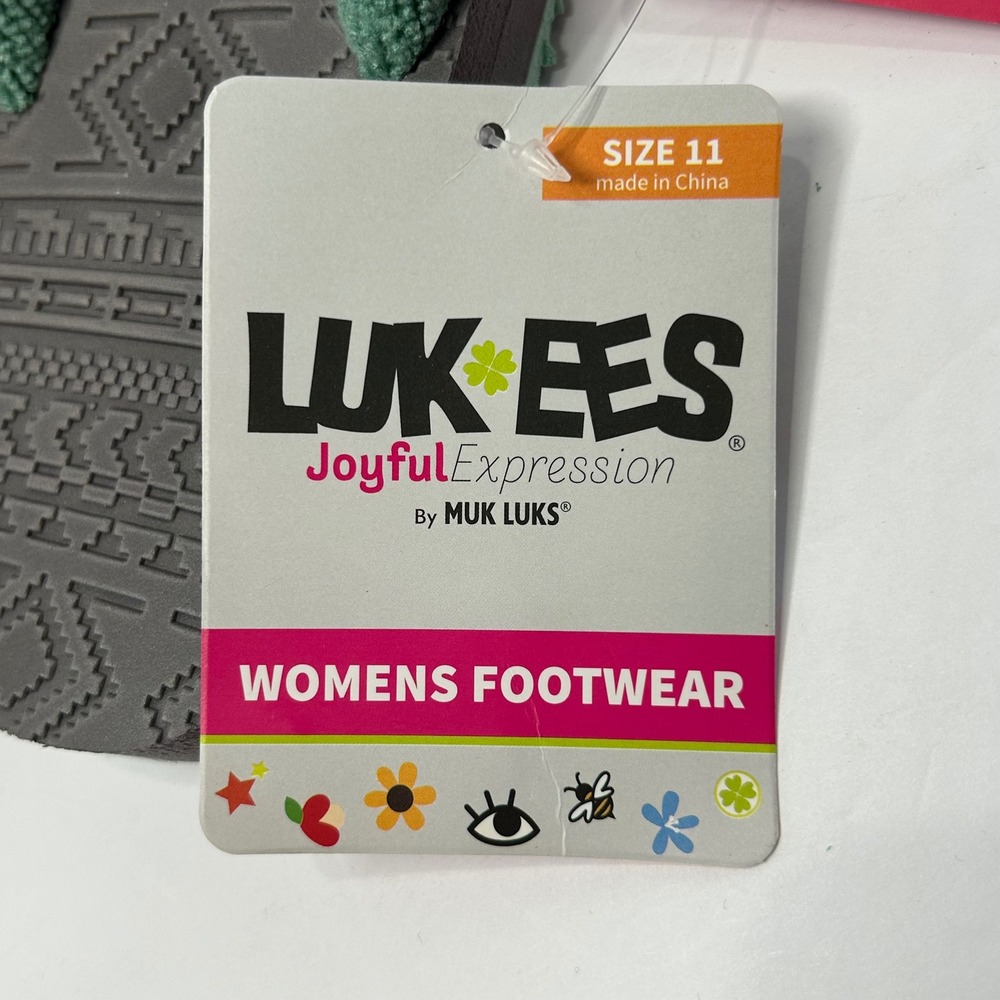 LUK-EES by MUK LUKS Joyful Expression Mint Terry Flip Flops Womens 11 New - Picture 7 of 12